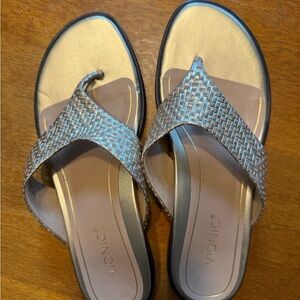 Vionic Gold Cross-Strap Sandals with Cushioned Footbed